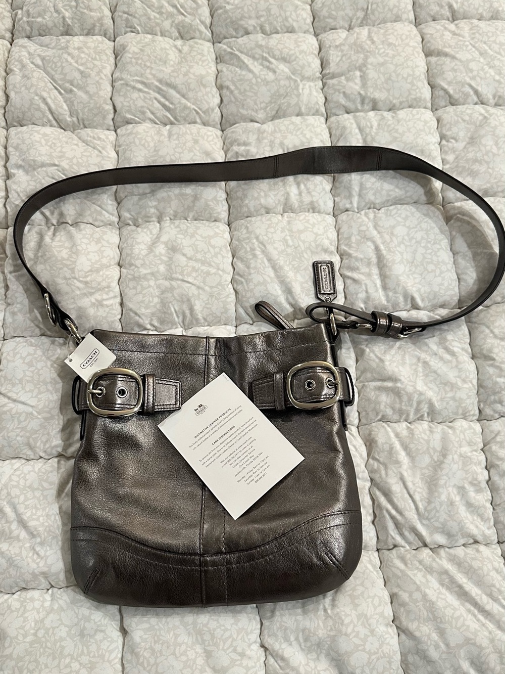 Coach Metallic Brown Pebble Leather Shoulder Bag